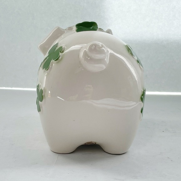 Vintage Lefton Ceramic Shamrock Piggy Bank Clovers Lucky - Picture 5 of 11